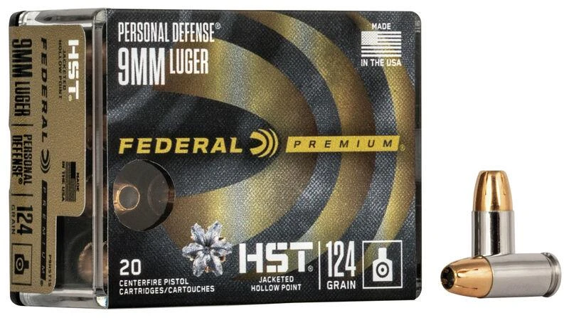 Federal Premium Personal Defense Ammunition 9mm Luger 124 Grain HST Jacketed Hollow Point #P9HST1S