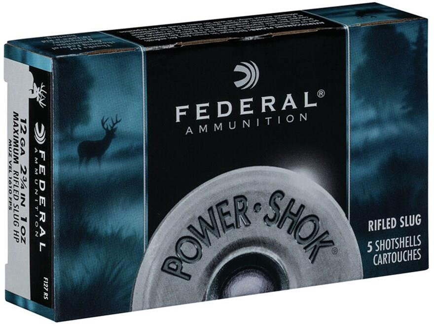 Federal Power-Shok Ammunition 12 Gauge 2-3/4" 1 oz Hollow Point Rifled Slug Box of 5  #F127RS