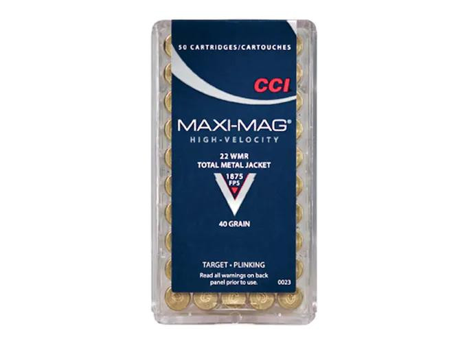 CCI Maxi-Mag Ammunition 22 Winchester Magnum Rimfire (WMR) 40 Grain Total Metal Jacket #0023