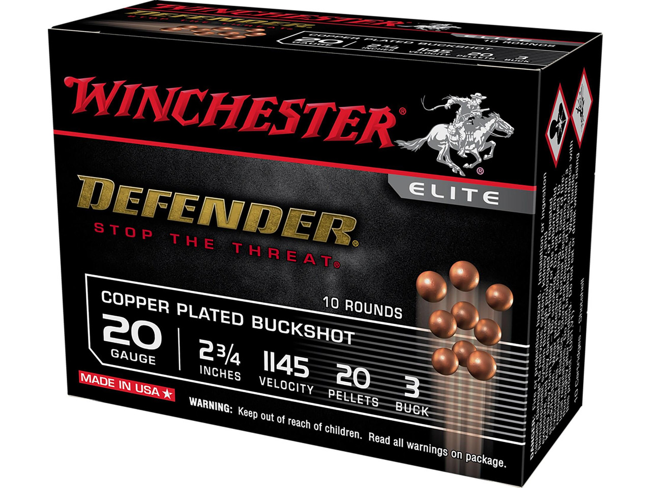 Winchester Defender Ammunition 20 Gauge 2-3/4" #3 Plated Buckshot 20 Pellets #SB203PD Winchester Defender Ammunition 20 Gauge 2-3/4" #3 Plated Buckshot 20 Pellets #SB203PD