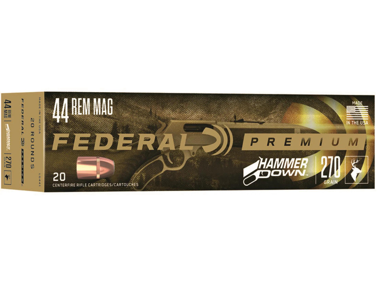 Federal Premium Hammer Down Ammunition 44 Remington Magnum 270 Grain Bonded Soft Point Box of 20