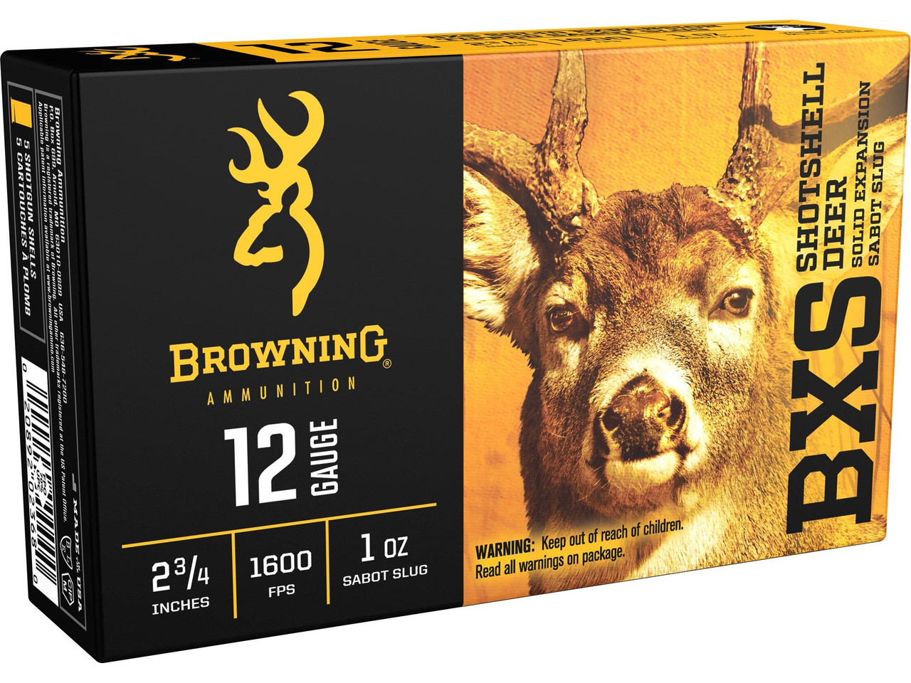 Browning BXS Deer Slug Ammunition 12 Gauge 2-3/4" 1 oz Copper Sabot Slug Lead-Free Box of 5