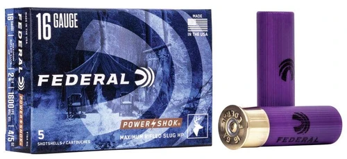 Federal Power-Shok Ammunition 16 Gauge 2-3/4" 4/5 oz Hollow Point Rifled Slug Box of 5