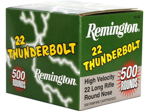 Remington Thunderbolt .22 Long Rifle 40 gr Lead Round Nose 500 rds. Remington Thunderbolt .22 Long Rifle 40 gr Lead Round Nose 500 rds.