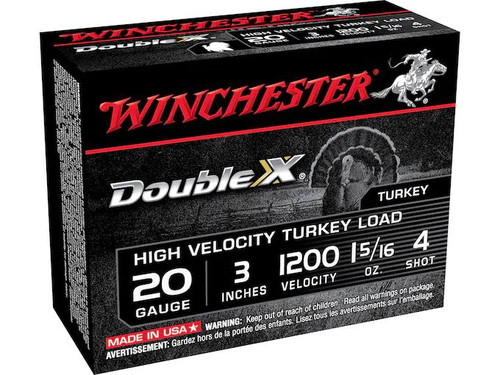 Winchester Double X Turkey 20 Gauge 3" 1-5/16 oz. #4 Copper Plated Shot 10 rds. Winchester Double X Turkey 20 Gauge 3" 1-5/16 oz. #4 Copper Plated Shot 10 rds.