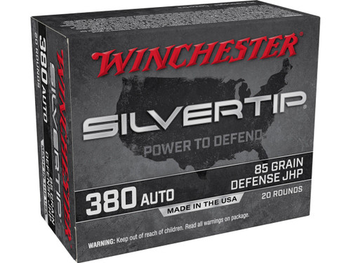 Winchester Silvertip Defense Ammunition 380 ACP 85 Grain Jacketed Hollow Point Box of 20 Winchester Silvertip Defense Ammunition 380 ACP 85 Grain Jacketed Hollow Point Box of 20