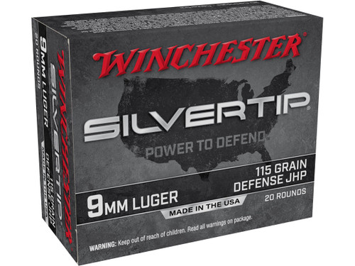 Winchester Silvertip Defense Ammunition 9mm Luger 115 Grain Jacketed Hollow Point Winchester Silvertip Defense Ammunition 9mm Luger 115 Grain Jacketed Hollow Point
