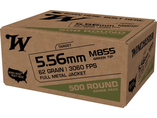 Winchester USA Ammunition 5.56x45mm NATO 62 Grain M855 SS109 Penetrator Full Metal Jacket 500 count