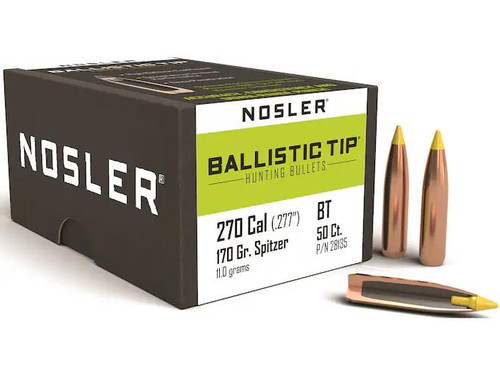 Nosler Ballistic Tip Hunting Bullets 270 Caliber (277 Diameter) 170 Grain Spitzer Box of 50