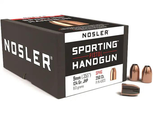 Nosler Sporting Handgun Bullets 9mm (355 Diameter) 124 Grain Jacketed Hollow Point Box of 250