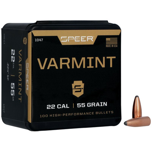 Speer Varmint .22 Cal 55gr Soft Point Bullet #1047 (1-100 ct Box) Speer Varmint .22 Cal 55gr Soft Point Bullet #1047 (1-100 ct Box)