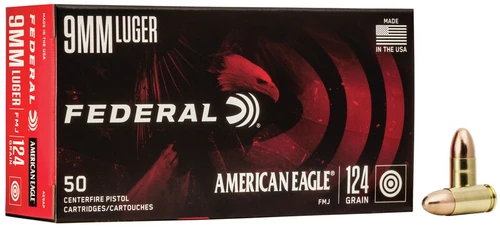 Federal American Eagle 9mm 124gr FMJ #AE9AP 50 Rounds