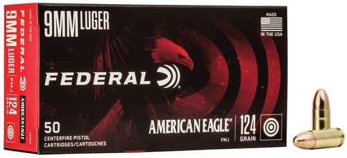 Federal American Eagle 9mm 124gr FMJ #AE9AP 50 Rounds