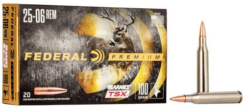 Federal Premium Barnes TSX 25-06 Rem 100gr #P2506H 20 Rounds Federal Premium Barnes TSX 25-06 Rem 100gr #P2506H 20 Rounds