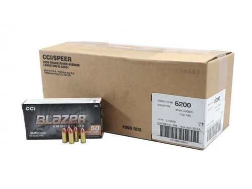 CCI Blazer 9MM 115gr FMJ #5200 1,000 Round Case