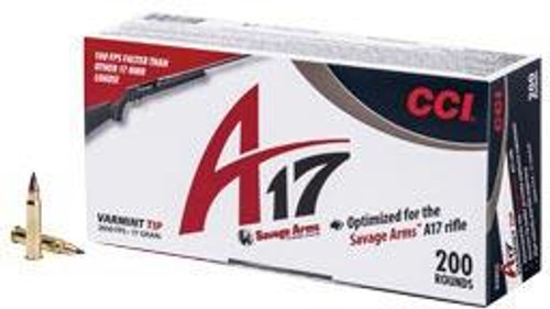 CCI A17 .17 Hornady Magnum Rimfire 17 gr Tipped Varmint 200 rds. CCI A17 .17 Hornady Magnum Rimfire 17 gr Tipped Varmint 200 rds.
