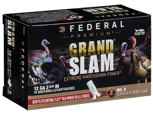Federal Grand Slam Turkey 12 Gauge 2-3/4" 1-1/2 oz. #5 Buffered Copper Plated Shot Flightcontrol Flex Wad 10 rds.