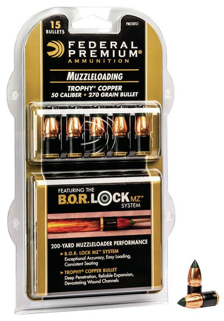 Federal Premium Trophy Copper Muzzleloading Bullets 50 Caliber 270 Grain Pack of 15