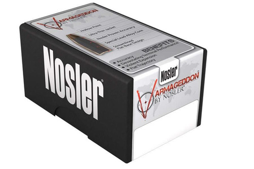 Nosler Varmageddon Bullets 22 Caliber .224 Diameter 62 Grain Hollow Point Flat Base