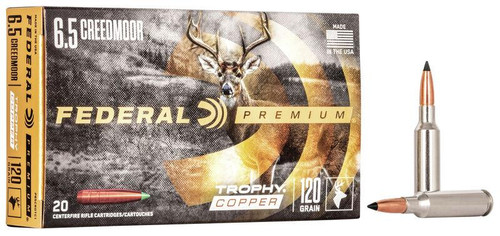 Federal Premium Ammunition 6.5 Creedmoor 120 Grain Trophy Copper Tipped Boat Tail Lead-Free Box of 20