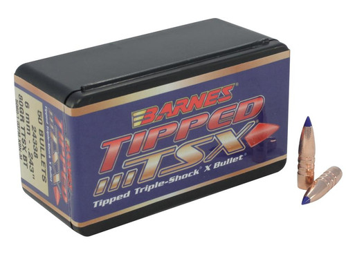 Barnes Tipped Triple-Shock X (TTSX) Bullets 243 Caliber, 6mm (243 Diameter) 80 Grain Spitzer Boat Tail Lead-Free Box of 50
