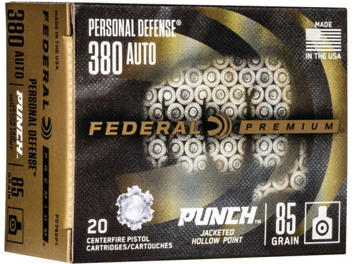 Federal Premium Personal Defense Punch Ammunition 380 ACP 85 Grain Jacketed Hollow Point Box of 20