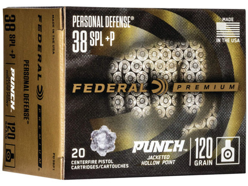 Federal Premium Personal Defense Punch Ammunition 38 Special +P 120 Grain Jacketed Hollow Point