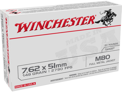 Winchester USA Ammunition 7.62x51mm NATO 149 Grain M80 Full Metal Jacket – WM80