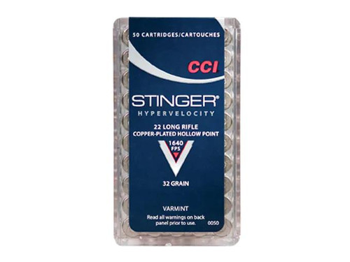 CCI Stinger .22 Long Rifle 32 gr Plated Lead Hollow Point 50 rds. CCI Stinger .22 Long Rifle 32 gr Plated Lead Hollow Point 50 rds.