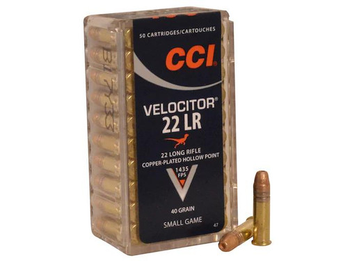 CCI Velocitor Ammunition 22 Long Rifle 40 Grain Plated Lead Hollow Point #0047