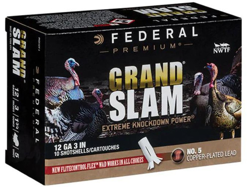 Federal Grand Slam Turkey 12 Gauge 3" 1-3/4 oz. #5 Buffered Copper Plated Shot Flightcontrol Flex Wad 10 rds.