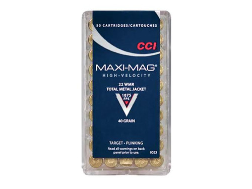 CCI Maxi-Mag Ammunition 22 Winchester Magnum Rimfire (WMR) 40 Grain Total Metal Jacket #0023 CCI Maxi-Mag Ammunition 22 Winchester Magnum Rimfire (WMR) 40 Grain Total Metal Jacket #0023