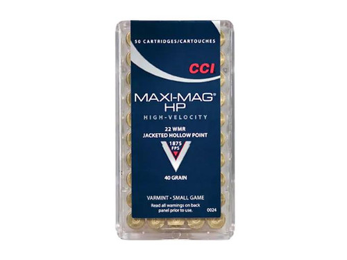 CCI Maxi-Mag Ammunition 22 Winchester Magnum Rimfire (WMR) 40 Grain Jacketed Hollow Point #0024