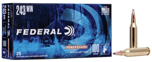 Federal Power-Shok Ammunition 243 Winchester 100 Grain Soft Point Box of 20 #243B