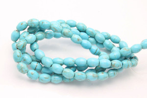 6x9mm Blue Turquoise Rice Beads 15.5" stabilized [t2b6]