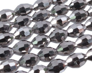 6x8mm Metallic Silver Glass Faceted Rice About 72 Bead 22" [uc12b16]