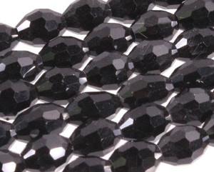 8x12mm Jet Black Glass Faceted Rice Beads 15.5" [uc13a2]