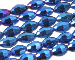 8x12mm Metallic Blue Glass Faceted Rice 35 Beads [uc13b21]