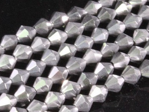 6mm Metallic Silver Glass Faceted Bicone About 50 Bead 11" [uc22b16]
