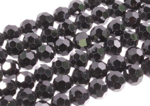 6mm Jet Black Glass Faceted Round Beads 15.5" [uc7a2]