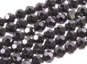 8mm Jet Black Glass Faceted Round Beads 15.5" [uc8a2]