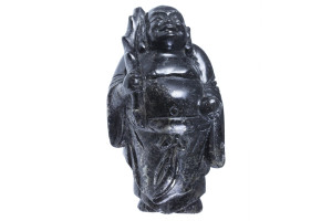 4" Black Gold Pyrite Happy Buddla Carving Collectible (Measure 100x55x48mm) [yc31]