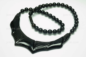 110X28mm Buffalo Horn & Onyx Beads Necklace 18" [z1840]