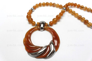 60x70mm Amber Horn with 925 Silver Setting Necklace 18" [z5145]