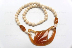 50x30mm Amber Horn & Buffalo Bone Necklace 18" [z7478]