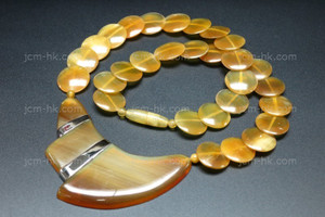 68x35mm Amber Horn Necklace 18" with 925 Sterling Silver [z7652]