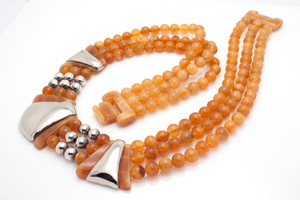 8mm & 48mm Amber Horn Necklace 18" with 925 Sterling Silver [z7738]