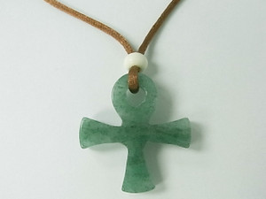 40mm Green Aventurine Special Cut Cross With Cord Necklace 36" [e1210]