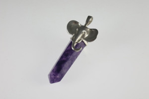 925 Sterling Silver 8x35mm Amethyst Healing Crystal Double Point Pendant [e2277]
