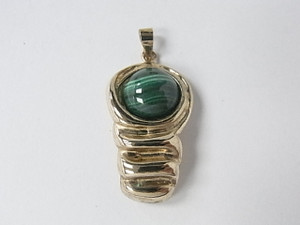 925 Sterling Silver Gold Plated 18x30mm A Grade Malachite Pendant & Earring [e458]